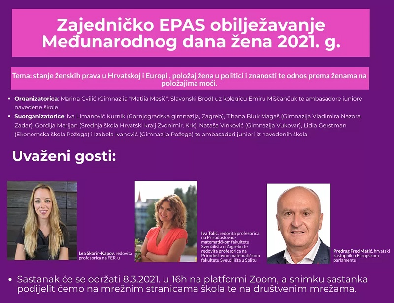 EPAS Videokonferencija u povodu Međunarodnog dana žena 2021. godine