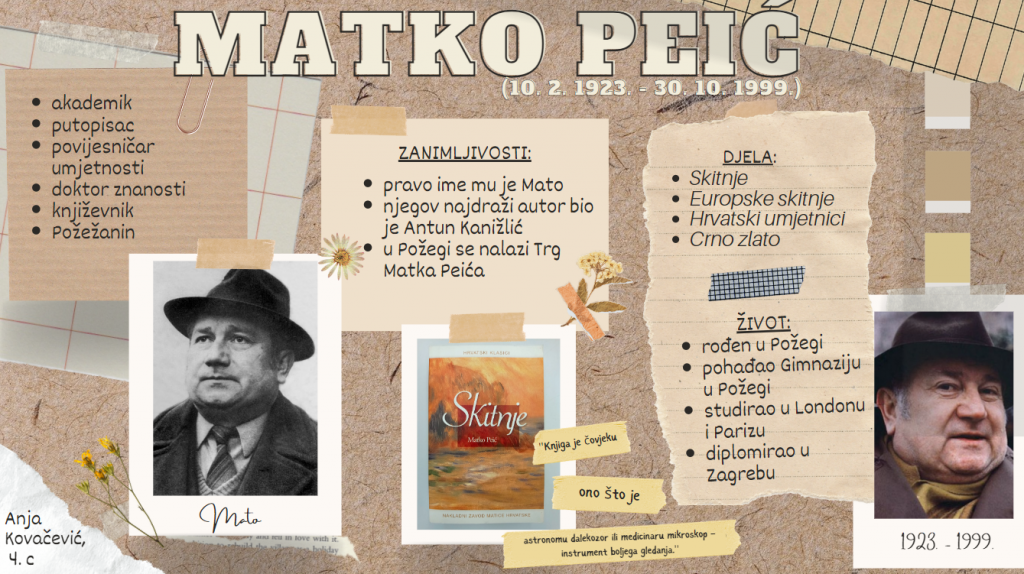 Plakat o Matku Peiću izradila učenica Anja Kovačević, 4. c.
