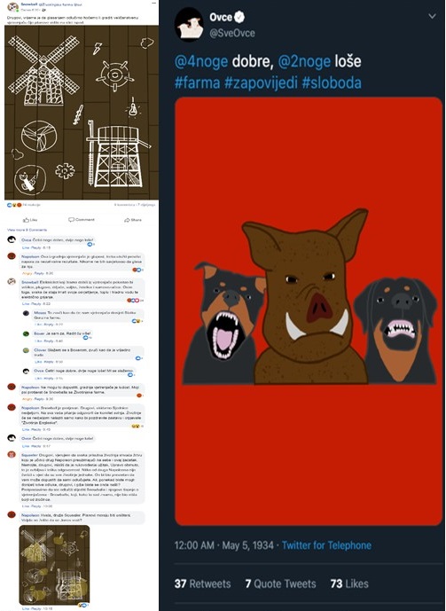 Lažni Facebook status i objava na Twitteru - Životinjska farma (G. Orwell)